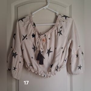Off The Shoulder Star Print Cream Blouse Surf Gypsy Sz S NEUTRAL BOHEMBELL BEACH